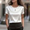 Top de satin pentru femei, nou, cu mânecă scurtă, gât rotund, bluză casual largă