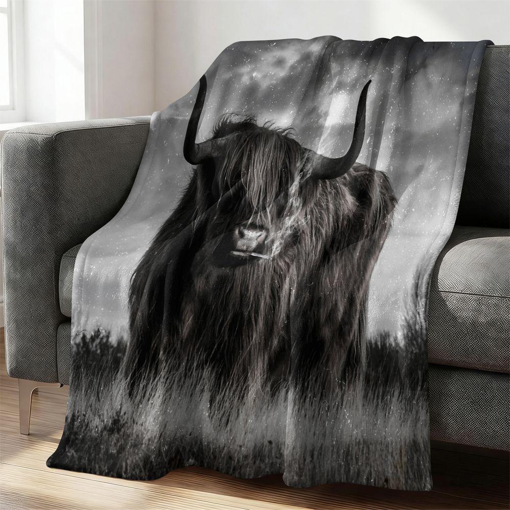 Retro Highland Cattle Printed Blanket Super Soft Warm Throw for Sofa Bed Living Room Home Decor Plush Blanket Perfect Gift Blank