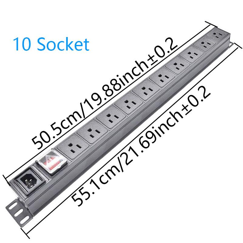 PDU Power Strip Unit IEC C14 port power input 2-10 3Pin US socket Switch cabinet rack wall desktop mounted Socket