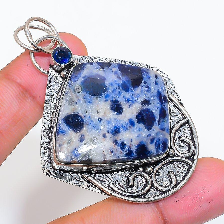 Natural Sodalite, Iolite Gemstone 925 Sterling Silver Jewelry Pendant 2.56" ZS-115