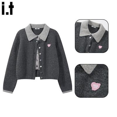 :CHOCOOLATEit Women's Faux Two-Piece Color Block Lapel Knit Sweater