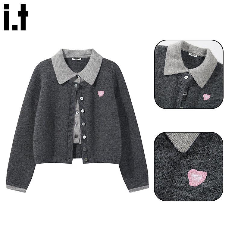 :CHOCOOLATEit Women s Faux Two-Piece Color Block Lapel Knit Sweater One Size