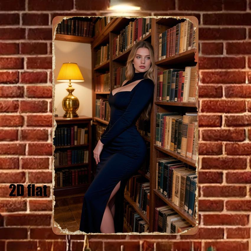 

d Vintage Study Room Bookshelf Metal Sign Elegant Woman Silhouette x Inch Wall Art for Home Decor Party Decoration 20x30cm（7.8x11.8inch）
