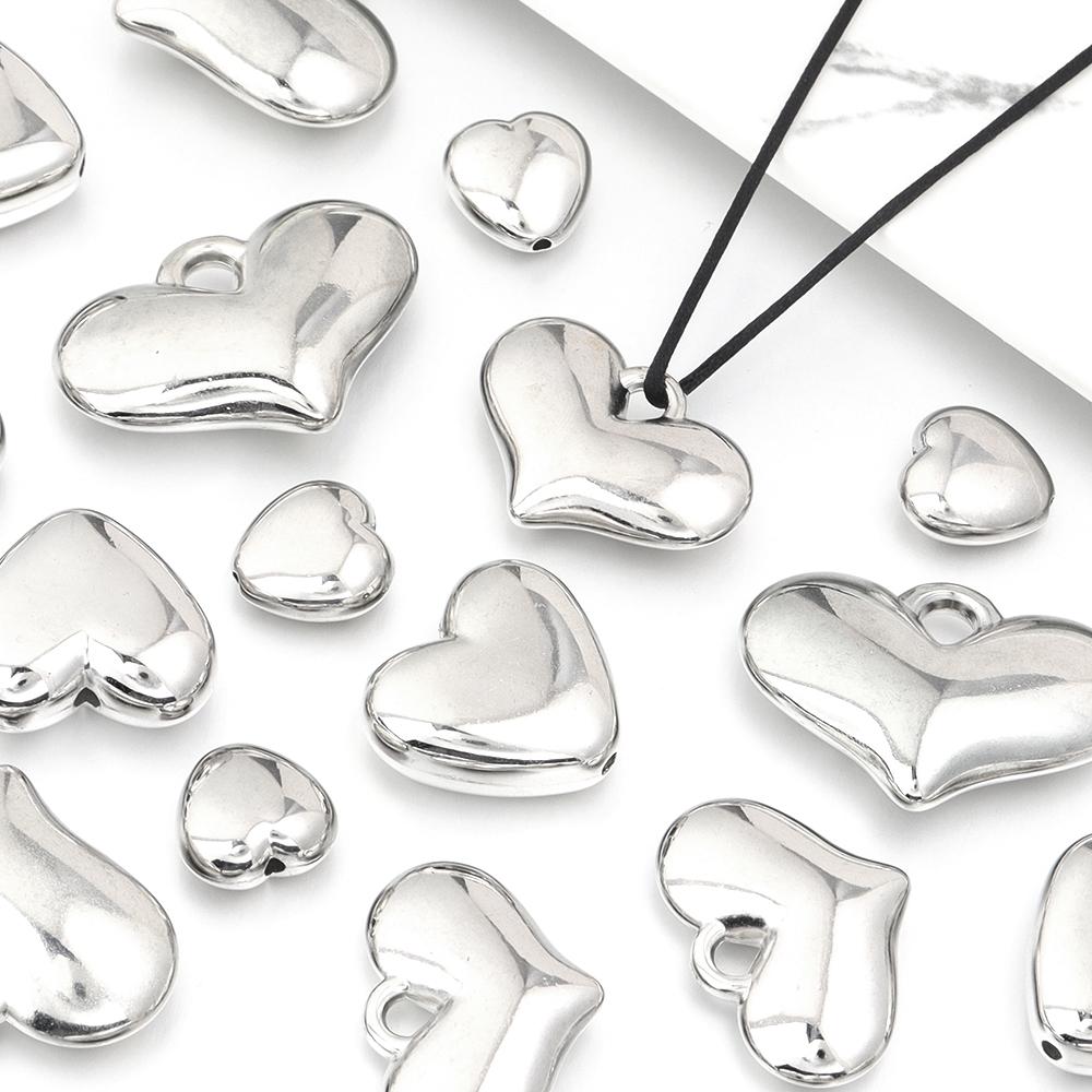 20pcs/lot CCB Heart Charms Rhodium Color Spacer Pendant Beads For DIY Jewelry Making Handmade Bracelets Earrings Accessories