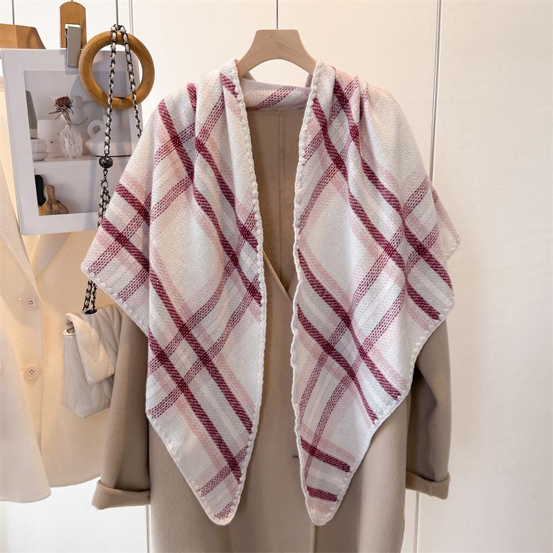 Осенне-зимний Классический Шарф-Шаль в Клетку Теплый Универсальный для Путешествий Имитация Кашемира Треугольный Шелковый Шарф Женский 200x133cm
