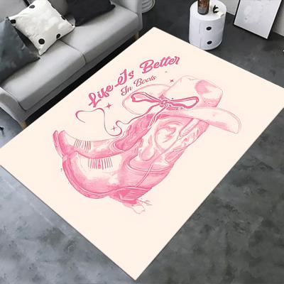 Life's Better In Boots: Western Cowboy Hat and Boot Chair Mat Office Carpet, Oversized Rug for Home Decor, Gift for Cowgirl Enthusiasts