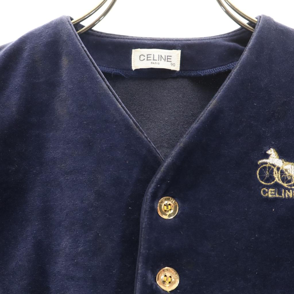 Celine Made In Japan Long Sleeve Velor Cardigan 90 Navy Romper Set Kid's Used