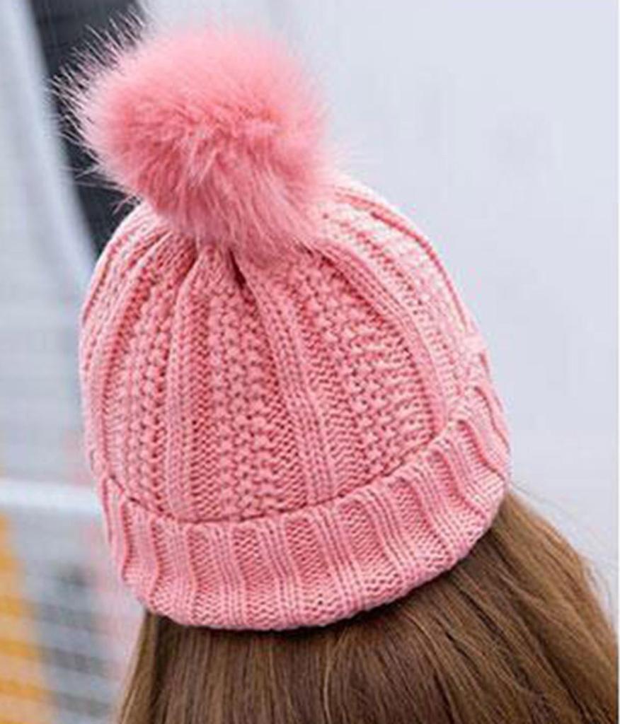  Women Ladies Warm Winter Hairball Plus Velvet  Knitted  Cap+Scarf 