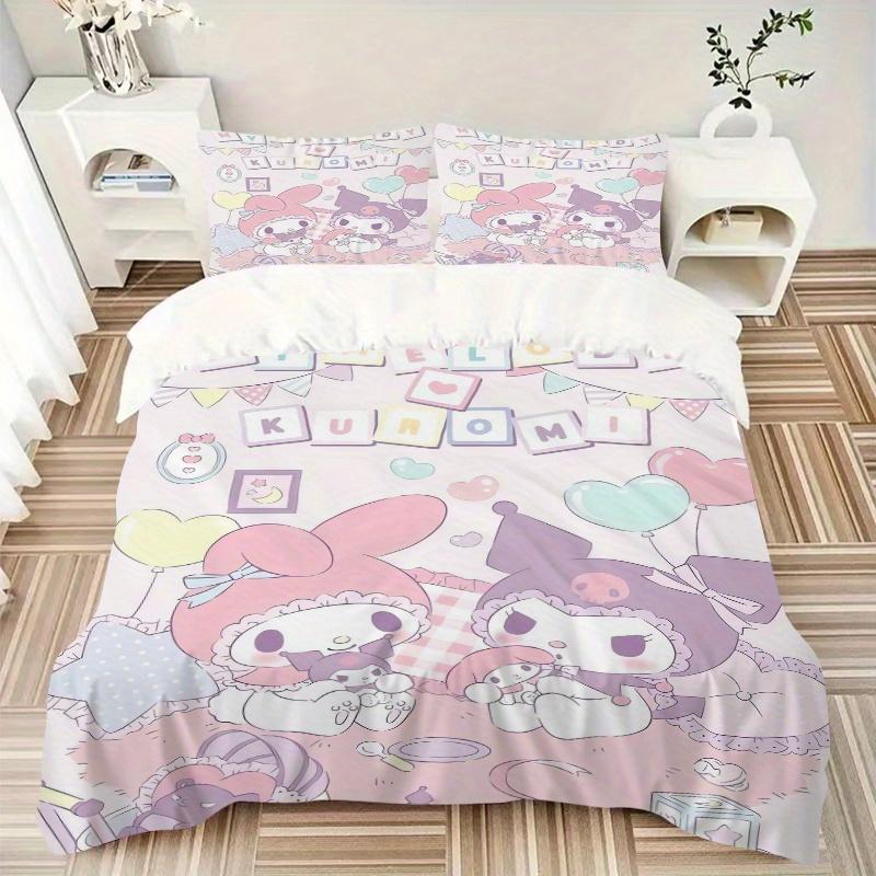 3pcs My Melody & Kuromi's Party Bedding Set, Including 1 Quilt Cover and 2 Pillow Shams, Without Filling, Soft and Comfortable Home Bedroom