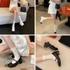 CM heightening metal camellia color matching thick heel single shoes women's new French square head rhombus Mary Jane shoes