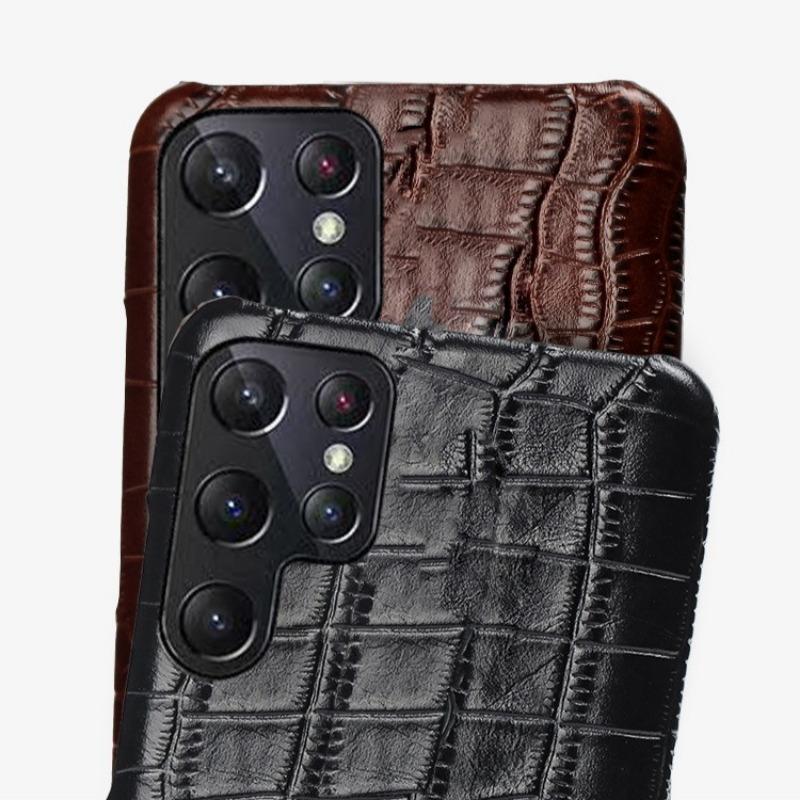 Capa de Couro de Vaca com Padrão de Crocodilo Retro para Samsung Galaxy S25 Ultra S24 FE S23 S22 S21 Plus S20 Note20 Edge Capa Dura