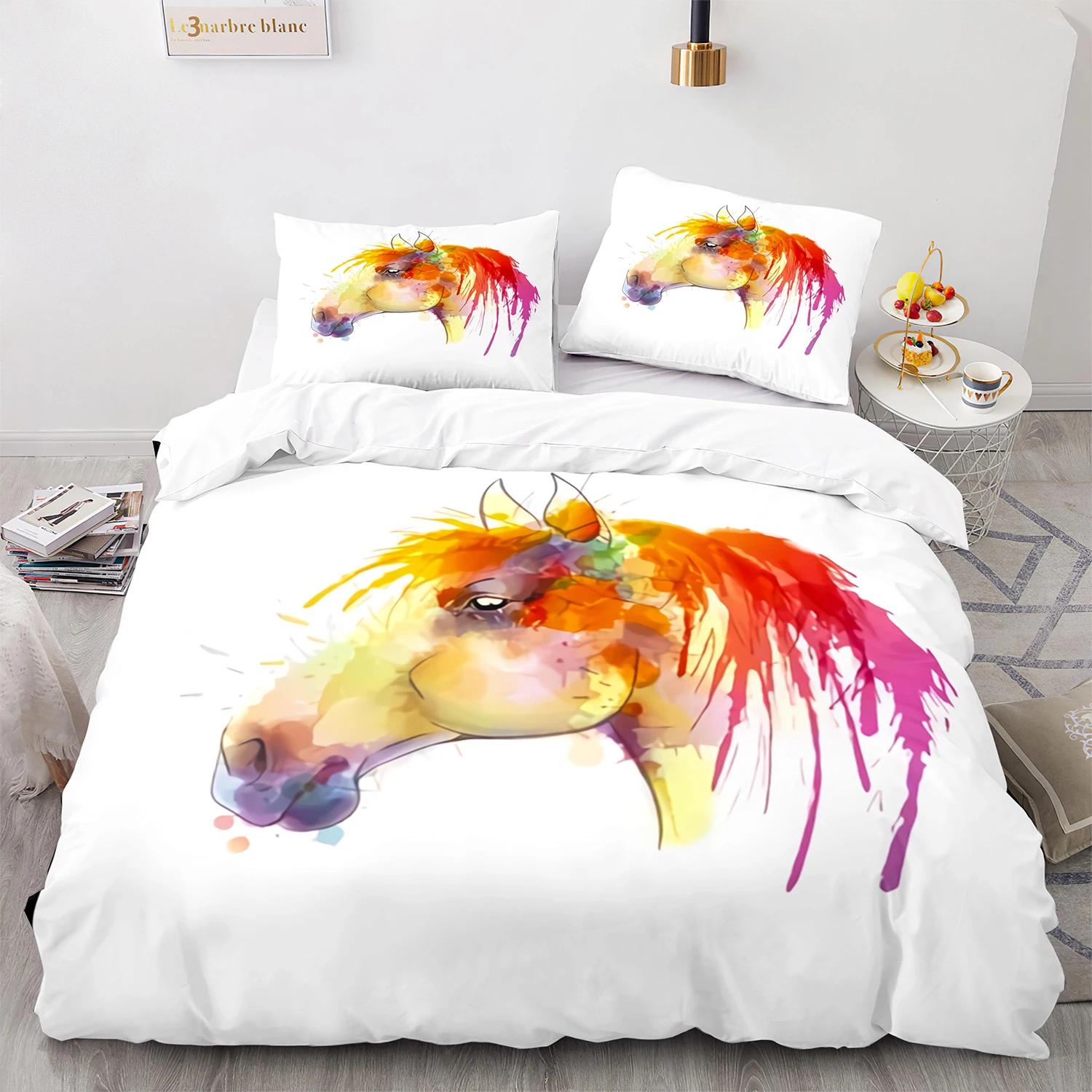 

Comforter Watercolor Horse King Queen 3D Brown Horses Bedding Set For Teens Adults Wild Animal 2/3Pcs Polyester Comforter (quilt)-EU Single(135*200cm)3pcs