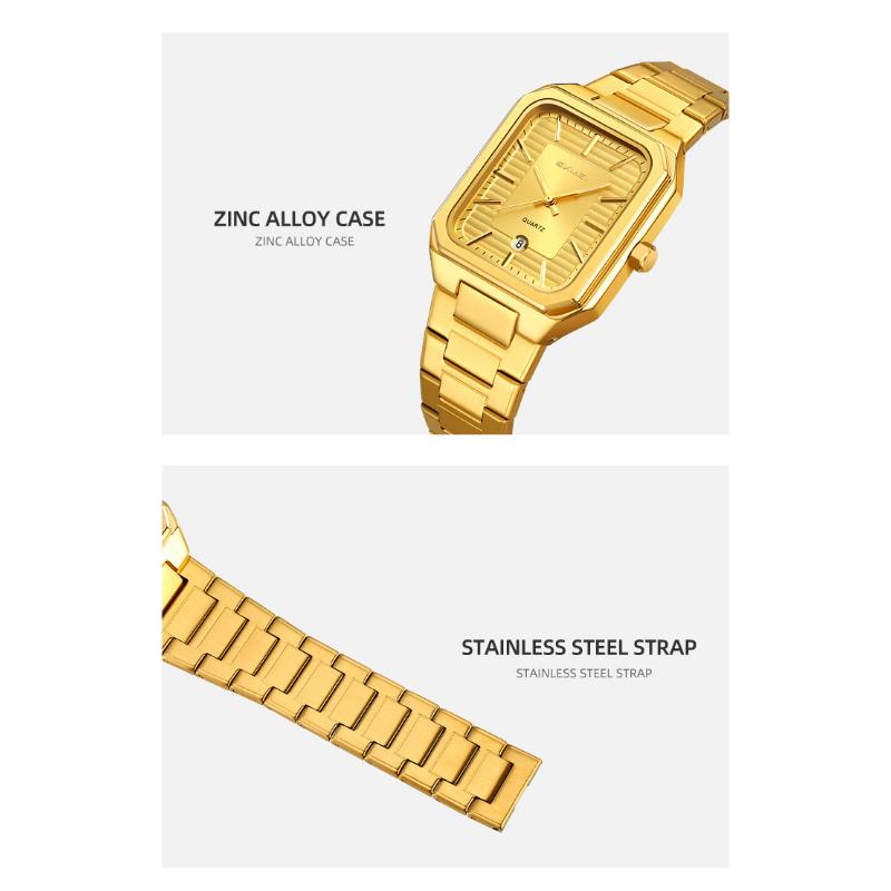 SKMEI Luxury Business Square Quartz Watches Classic Stripe Design Dial with Stainless Steel Band Wristwatch for Men