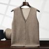 Men's Loose Casual V-neck Color Block Thickened Cashmere Knitted Sleeveless Vest Cardigan