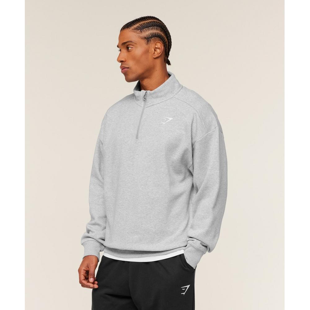 Gymshark Crest 1 fermoar 1/4 Gri deschis Core Marl A4c3s Gbcn