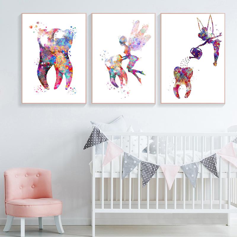 Hygienist Dental Art Tooth Fairy Clinic Watercolor Teeth Canvas Print Wall Pictures Decor Canvas Painting Wall Art Poster Dental