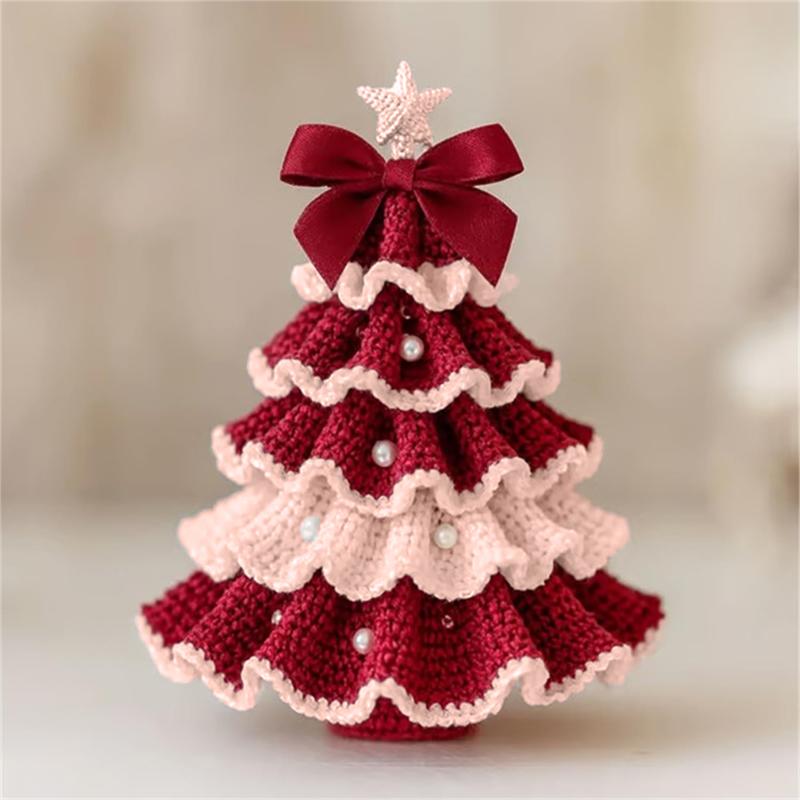DIY Crochet Christmas Tree Kit Handmade Holiday Decoration Set Beginner-Friendly Tree Bow Pearl Embellishment