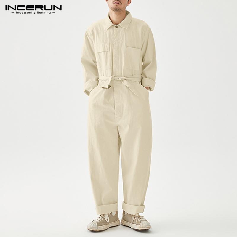 

INCERUN осенне-весенние мужские комбинезоны с длинными рукавами, однотонные брюки-комбинезон