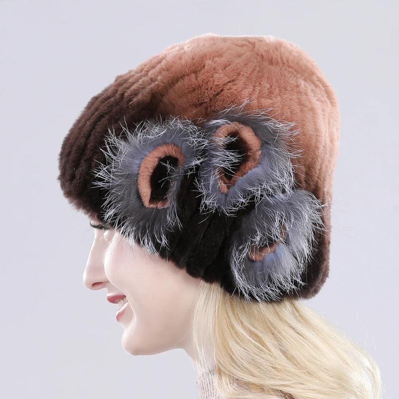 New Knitted Rex Rabbit Fur Hat For Women Winter Warm Natural Fur Hats Thick Outdoor Girl Fashion Real Rex Rabbit Fur Caps