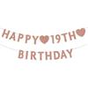Rose Gold 19th Birthday Banner, Glitter Happy 19 Years Old Boy or Girl Party Decorations, Supplies