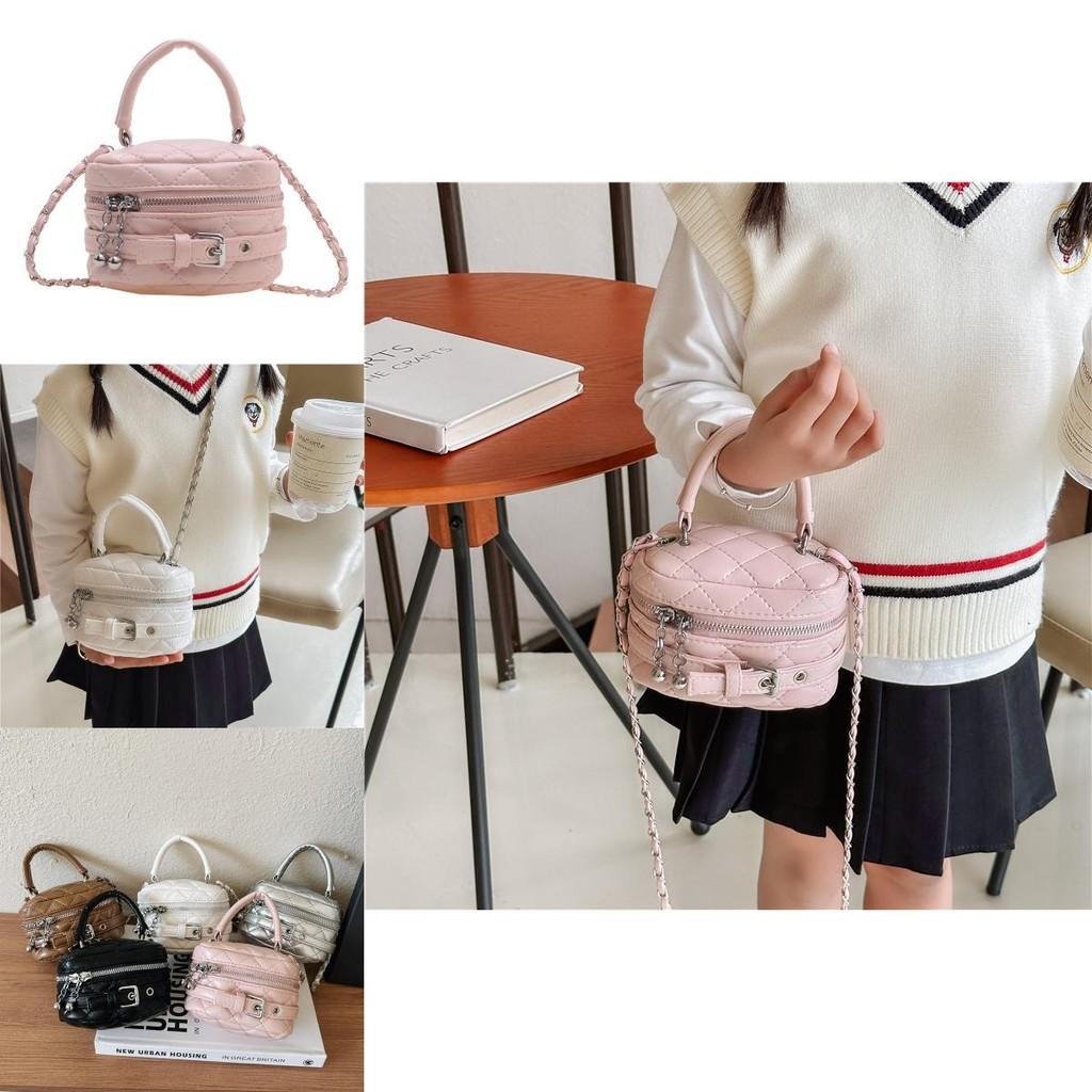 Childrens Bucket Bag With Chain Pattern Pu Material For Kindergarten Girls Daily Use