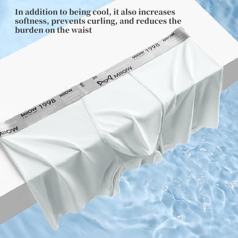 MiiOW 4 Stück Eis Seide Übergröße Flache Ecken Hose, Bequem und Kühl, Atmungsaktiv, Einfarbig Nahtlose Unterwäsche für Männer, Sommer Neu L-5XL