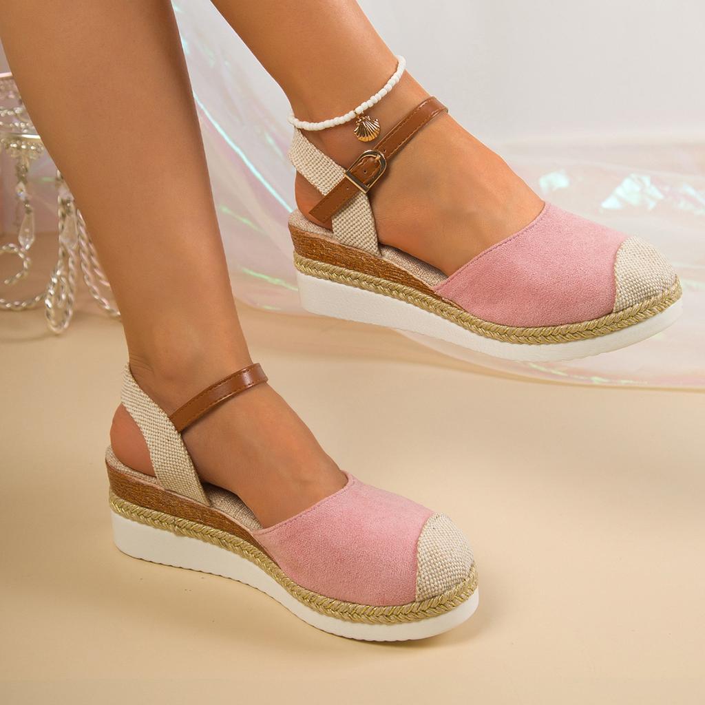 Módní dámské uzavřené klínové sandály Espadrilky Platforma Pásek kolem kotníku Letní boty