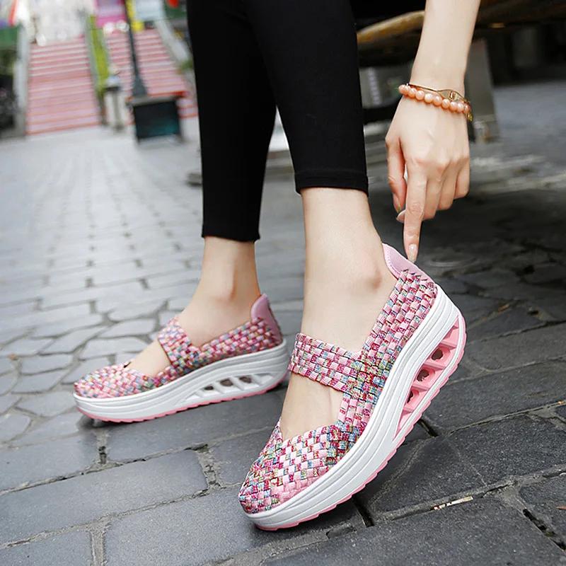 Fashion 2025 New Women's Shoes Hand Woven Casual Shoes Thick Bottom Breathable Single Sandals Slip-On Lazy Travel Shoe Chaussure Femme
