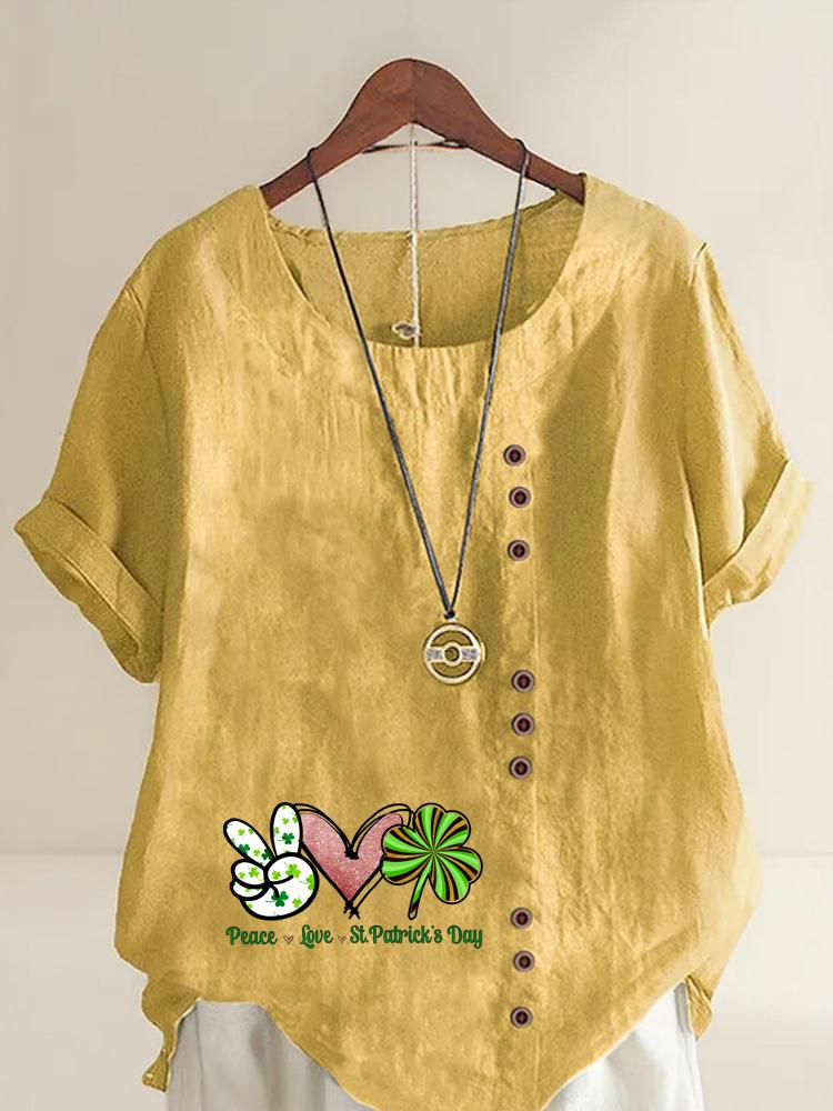 Women's Fashion Love Letter Print with Lines Shot Sleeve T-shirt Loose Cotton Shirt Casual Loose Summer Plus Size Blouse Tops