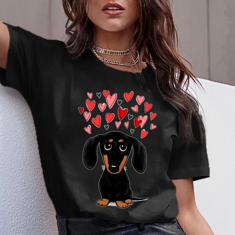 Dachshund Pug Teckel Cute Dog T-shirt Women Kawaii Harajuku Tops Female Summer Aesthetic Clothes Ropa XS-4XL Mujer