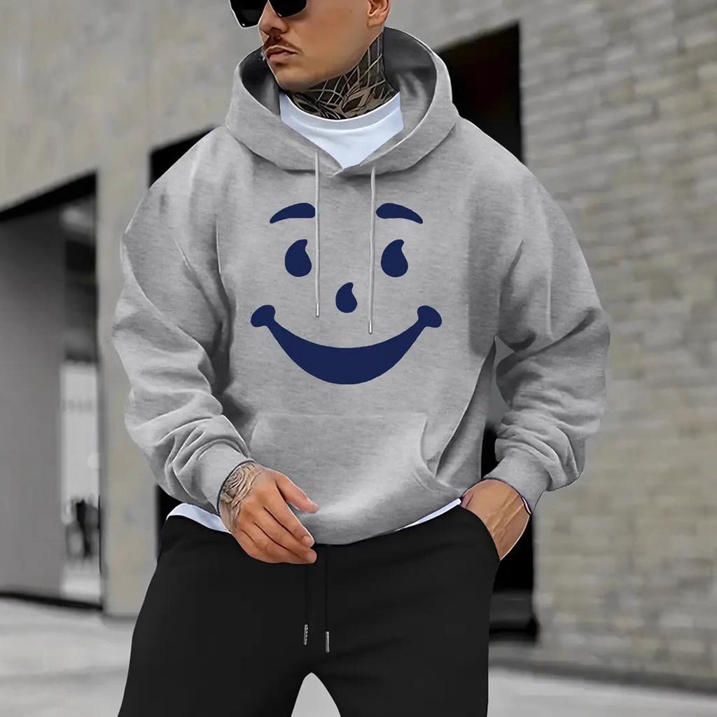 New European, American Autumn and Winter Smiley Face Printed Hoodie Sweater Men's Long-sleeved Sweater