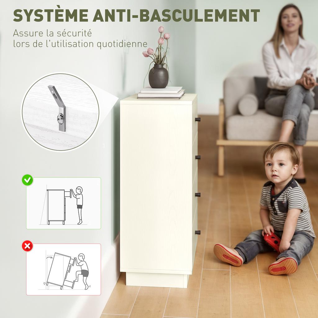 Modern 4-drawer chest of drawers, storage furniture for bedroom, living room, entryway, 47 x 29 x 75 cm, cream