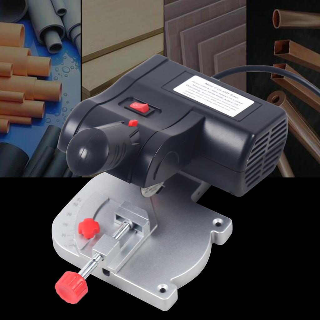 90W AC Cut-off Chop Saw Jig Saw Home DIY Benchtop Cutting Machine Soft Hard Metal Cutting Tool 45° Miter Cut Saw