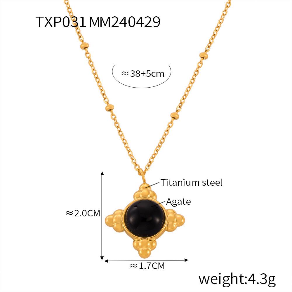 

Стильный набор украшений с подвеской из черного агата в титановой стали с золотым покрытием