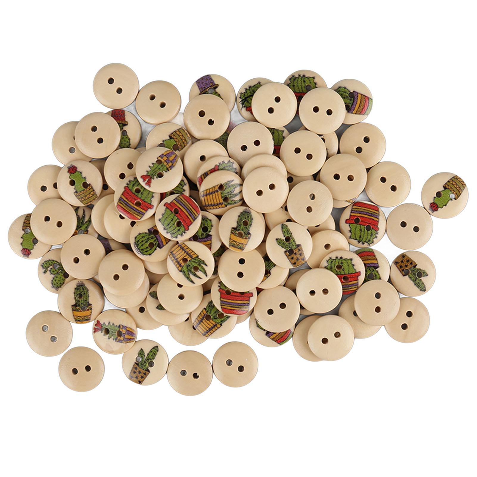 

100 шт. Дерев яні ґудзики з різним друком, 2 отвори, круглі декоративні дерев яні ґудзики для шиття, рукоділля, колода