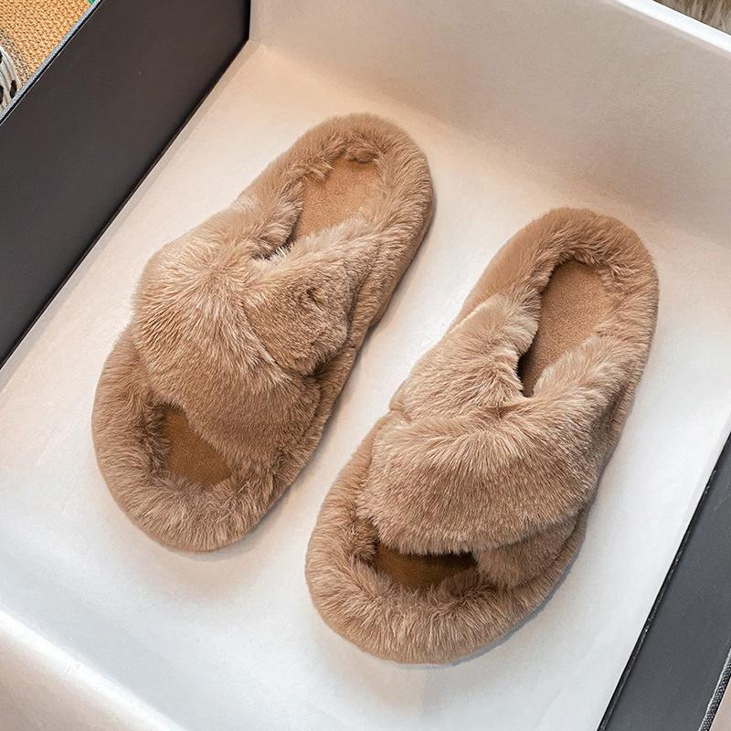 2025 New Mao Mao Slippers Women's Cross Household Thick Bottom Outer Wear Home Thermal Cotton Slippers Domestic Sales Foreign Trade Large Size