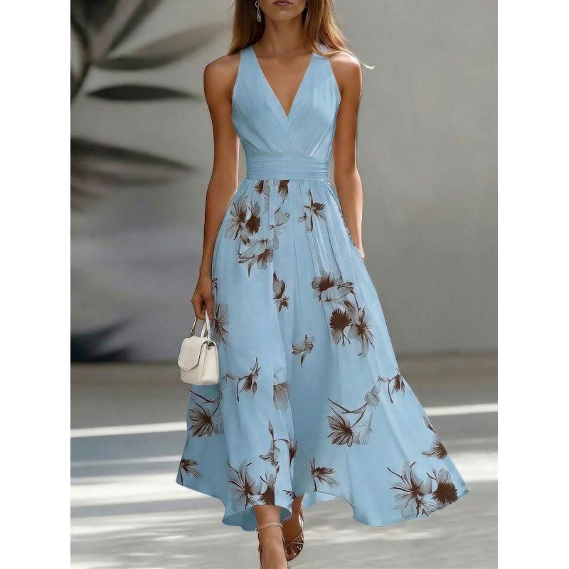 European high-end French commuter retro sleeveless vacation elegant vacation a word dress women S