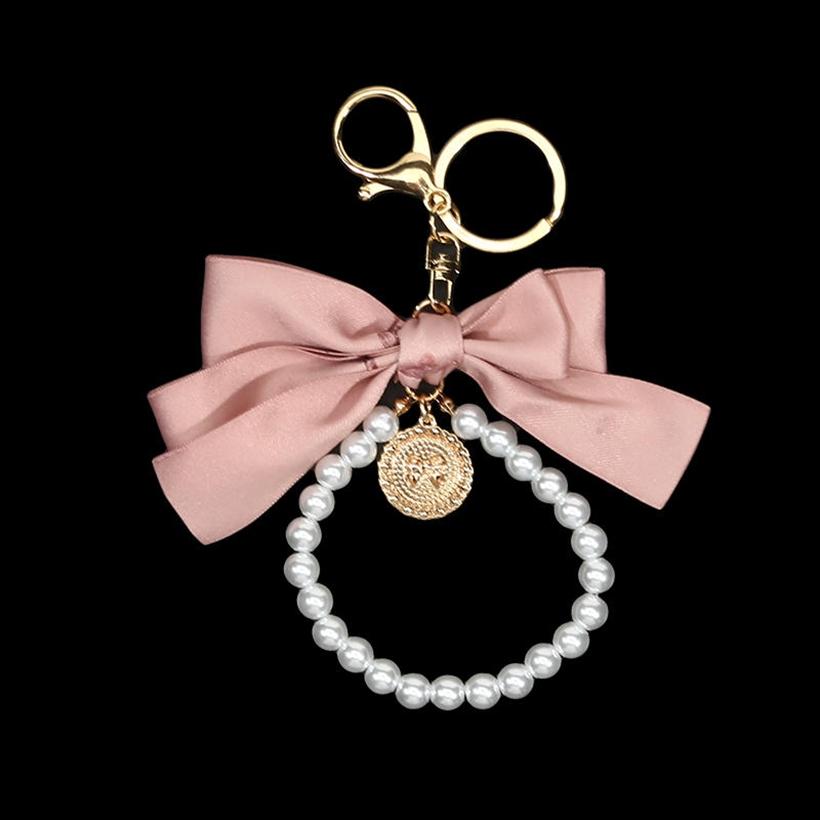 1PC Women Elegant Simulated Pearl Bow Wristlet Keychain Cute Aesthetic Bead Keychains Bag Charms for Handbags