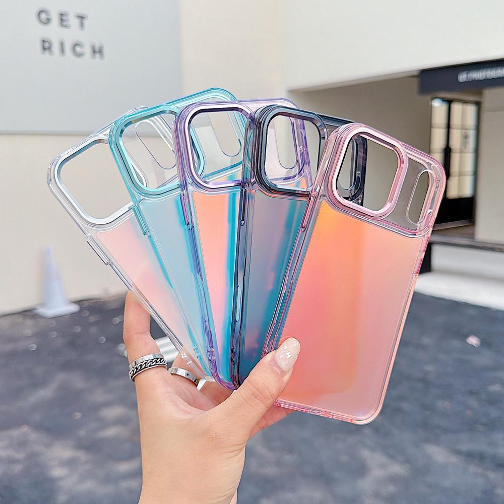 KEYSION Fashion Laser Gradient Colorful Phone Case for iPhone 17 Pro Max Soft TPU+PC Shockproof Back Cover for iPhone 17 Pro