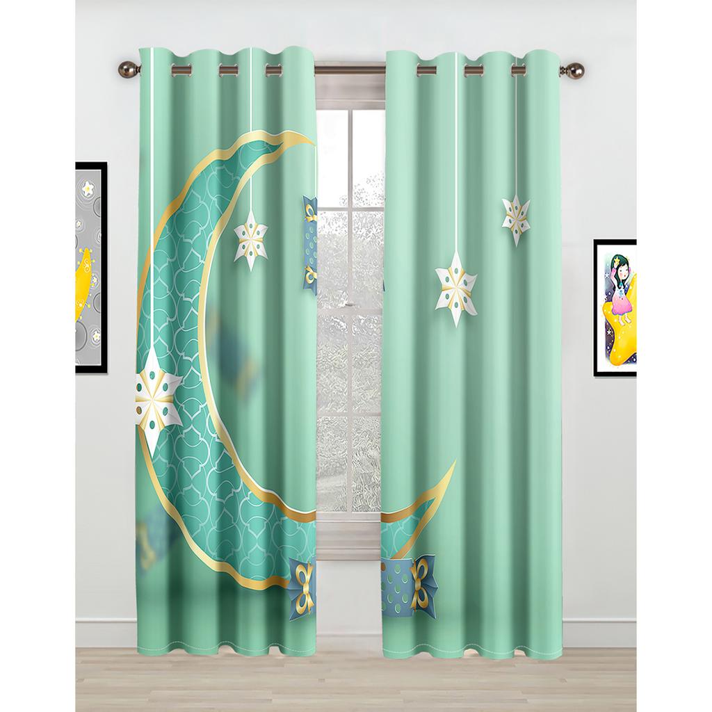 Ramadan Mond Kareem Lslamic Muslim Wandbild Eid Mubarak Kostenloser Versand 2 Stück dünne Fenster Vorhang für Wohnzimmer Schlafzimmer Dekor