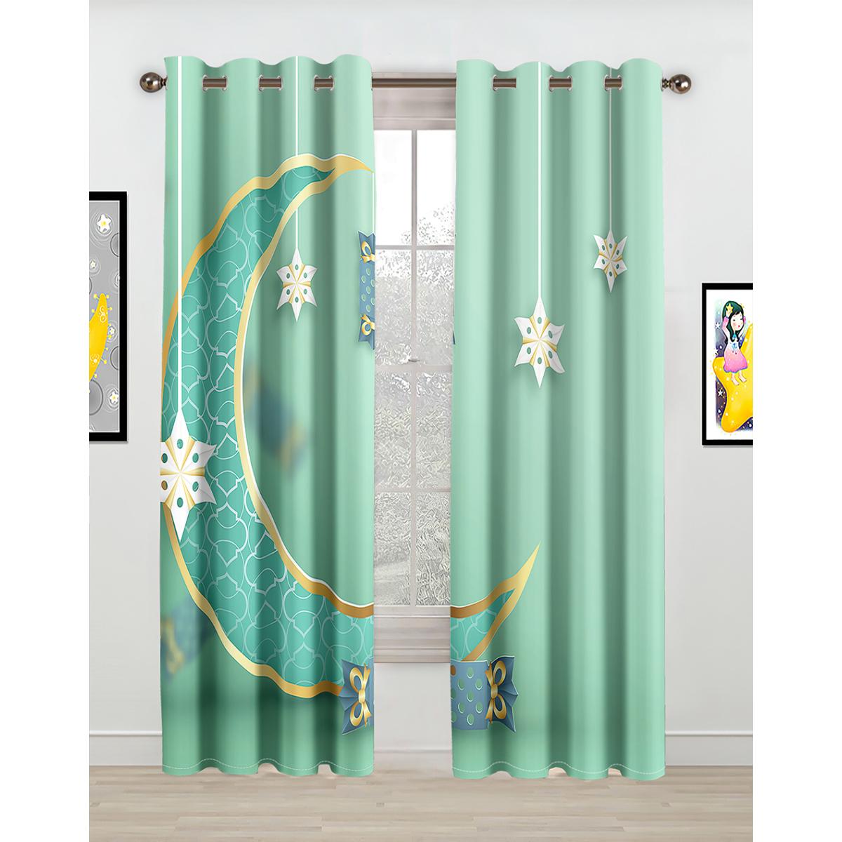 

Рамадан Луна Карим Исламская мусульманская фреска Ид Мубарак Бесплатная доставка 2 шт. Тонкая оконная занавеска для гостиной Спальня Декор W50xH130(CM)x2PCS-Rod pocket жёлтый