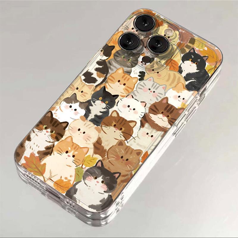 Kitty Party Soft Phone Case For iPhone 16 15 14 13 12 11 Pro Max 16E Plus SE2 12 13 Mini Vibrant Lily Print Clear Cover