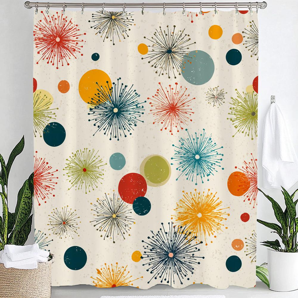 Colorful Modern Geometric Printed Shower Curtain, Polyester Shower Curtain with Hooks for Bathroom Decorative Home Curtain