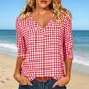 Women's Casual Plaid Print Three-Quarter Sleeve Pullover Top