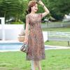 Elegant Summer Floral Dress for Middle-aged Women - Chinese National Style, Short Sleeve Maxi