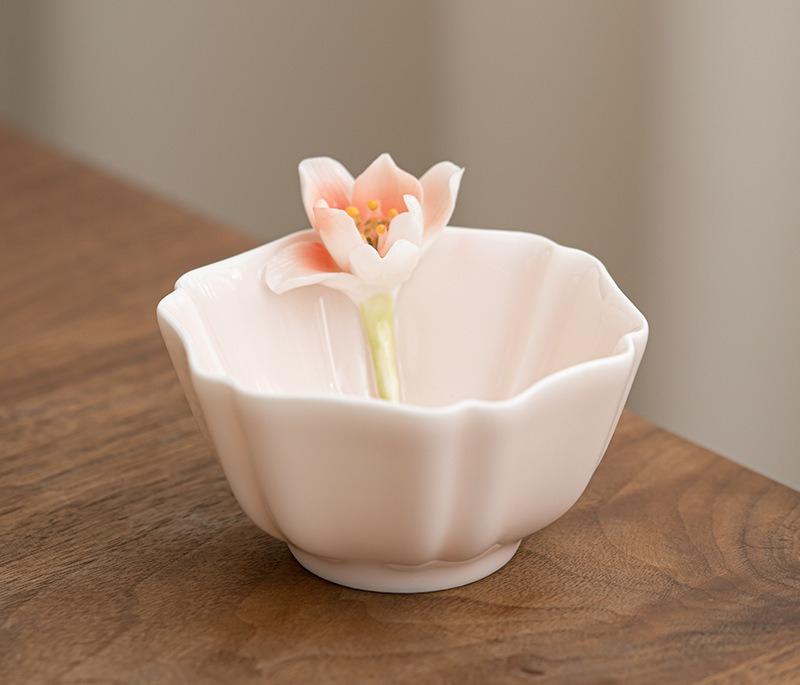 Pinch flower petal cup girls pink tea cup Chinese single tea cup personal exclusive master cup tea cup