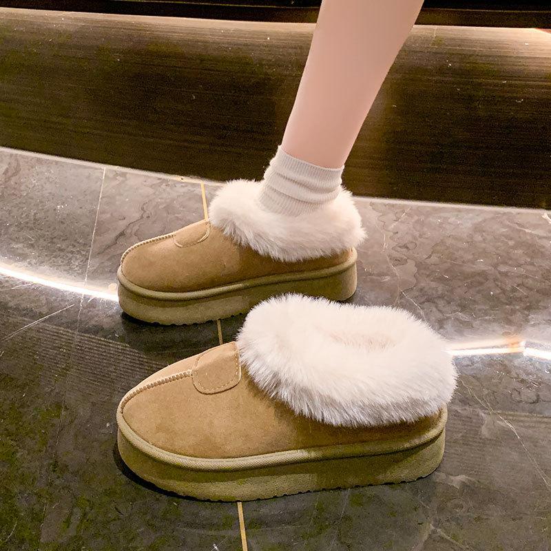 thick-soled snow boots, piled and thickened warm low-top cotton shoes, new winter fluffy shoes, bread shoes