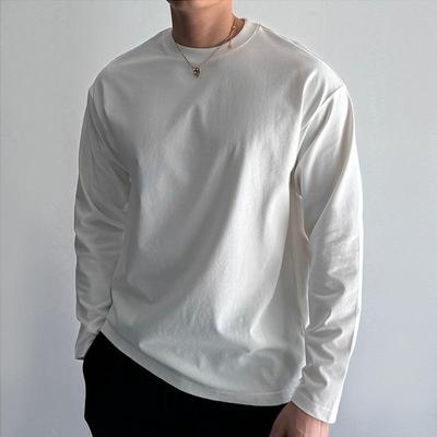 Round Neck Long-sleeved T-shirt Men's Autumn Winter Sports Solid Color Bottoming Shirt Top