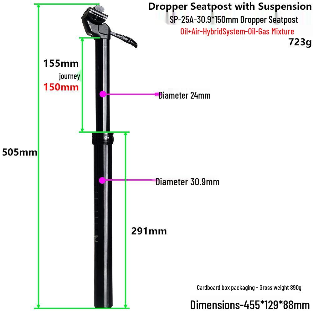 Hydraulic Shock-Absorbing Seatpost for Mountain Bikes - Multiple Sizes Available