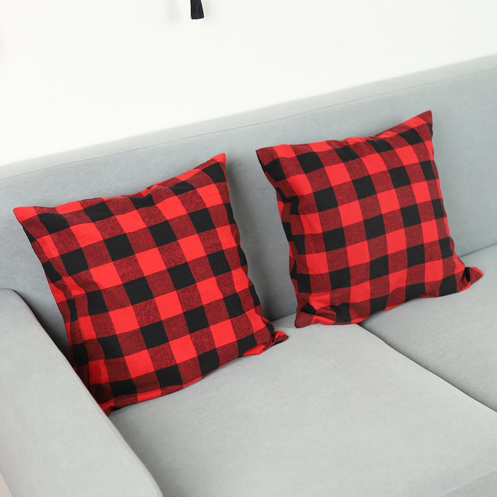 Cozy Red And Black Plaid Christmas Throw Pillow Cover Soft Square Cushion Case 45x45cm